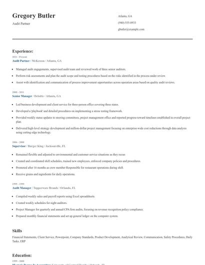 Audit Partner Resume