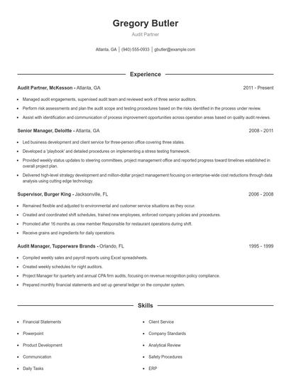 Audit Partner Resume