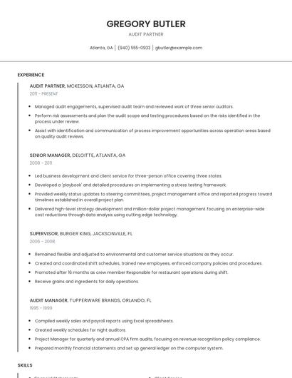Audit Partner Resume