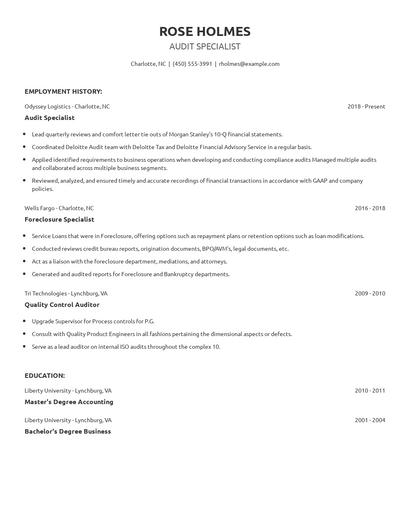 Audit Specialist Resume