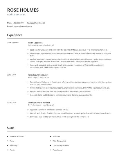 Audit Specialist Resume