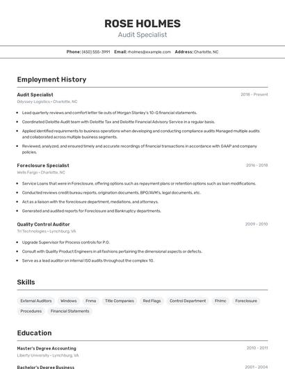 Audit Specialist Resume