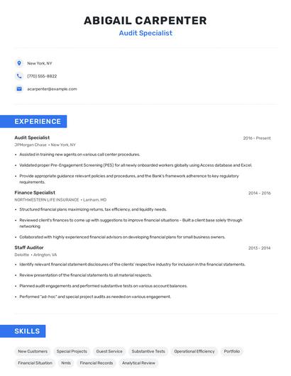Audit Specialist Resume