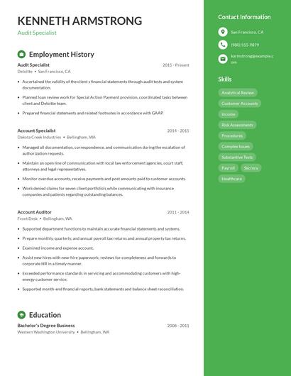 Audit Specialist Resume