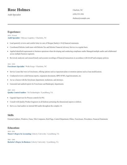 Audit Specialist Resume