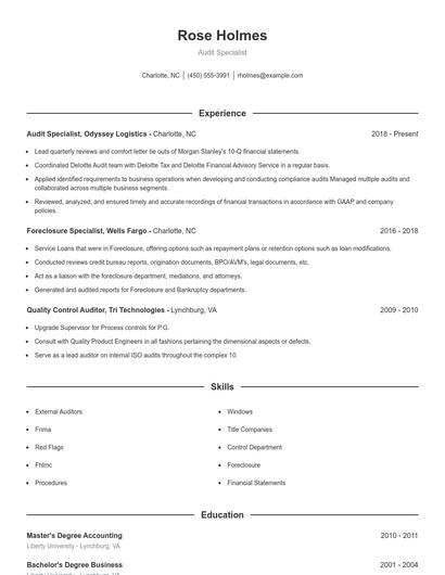 Audit Specialist Resume