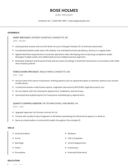 Audit Specialist Resume