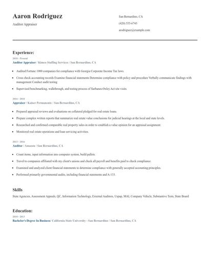 Auditor Appraiser Resume