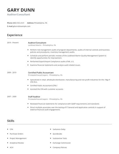 Auditor/Consultant Resume