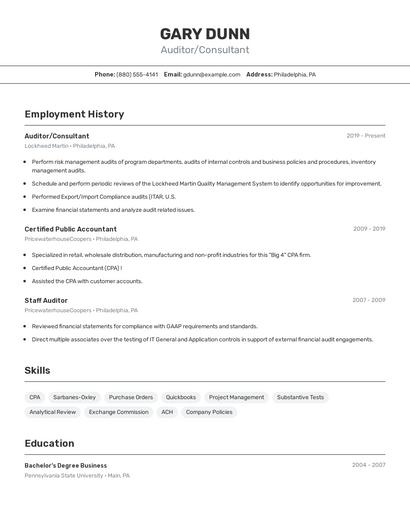 Auditor/Consultant Resume