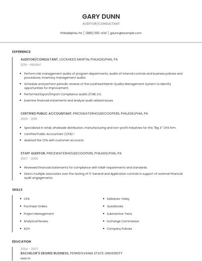 Auditor/Consultant Resume