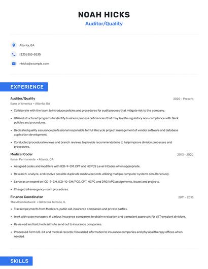 Auditor/Quality Resume