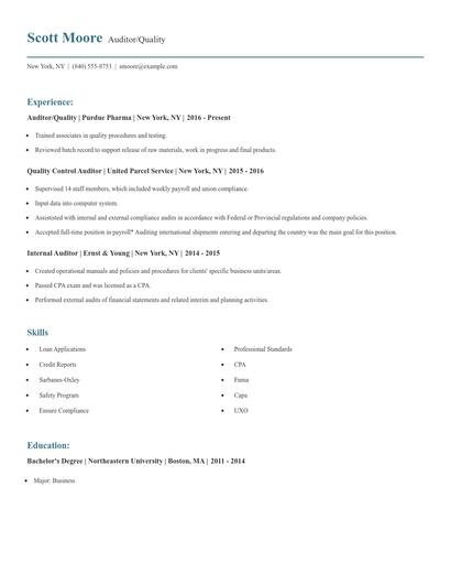 Auditor/Quality Resume