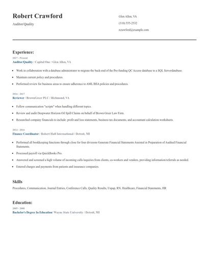 Auditor/Quality Resume