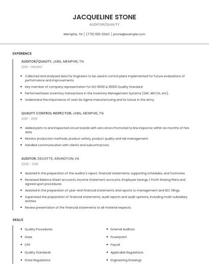 Auditor/Quality Resume