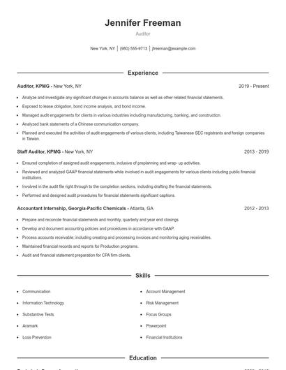Auditor Resume