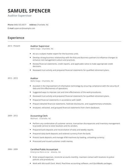 Auditor Supervisor Resume