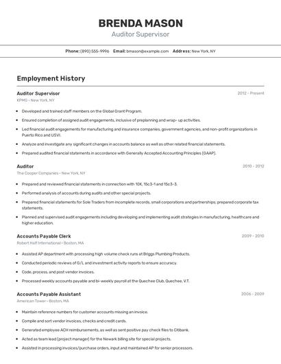 Auditor Supervisor Resume