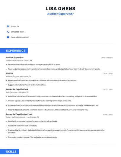 Auditor Supervisor Resume
