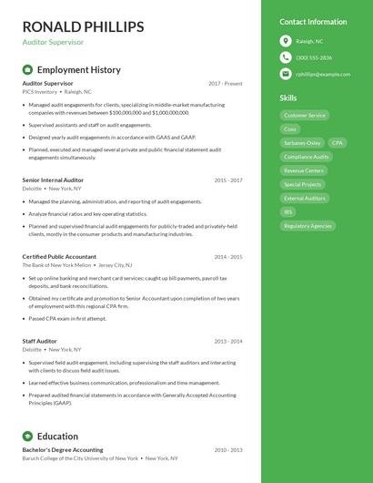 Auditor Supervisor Resume