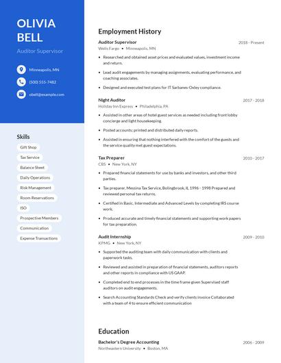 Auditor Supervisor Resume