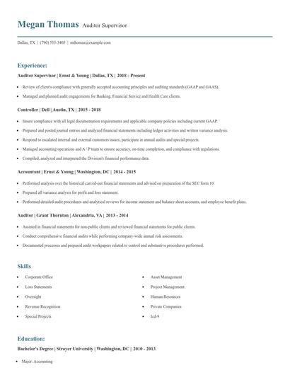 Auditor Supervisor Resume