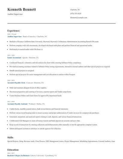 Auditor Supervisor Resume