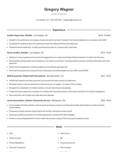 Auditor Supervisor Resume