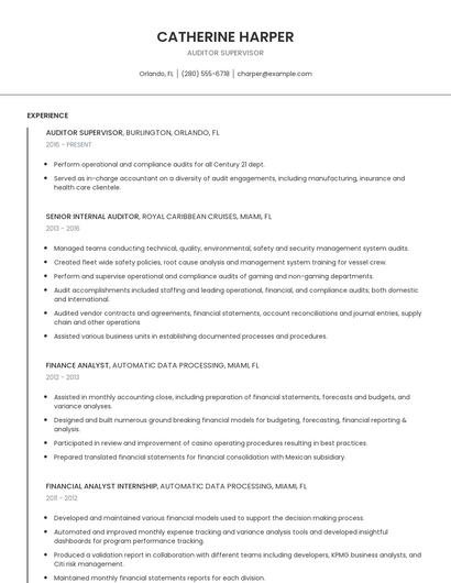 Auditor Supervisor Resume