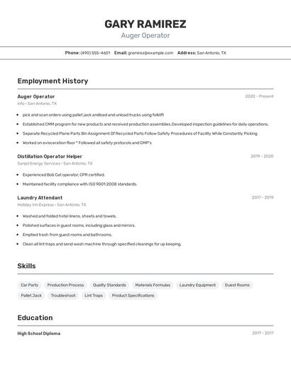 Auger Operator Resume