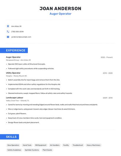 Auger Operator Resume
