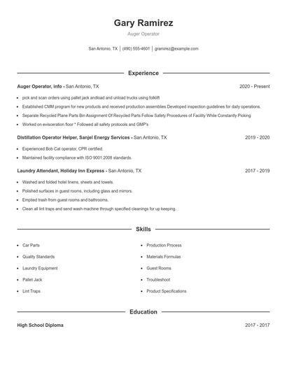 Auger Operator Resume