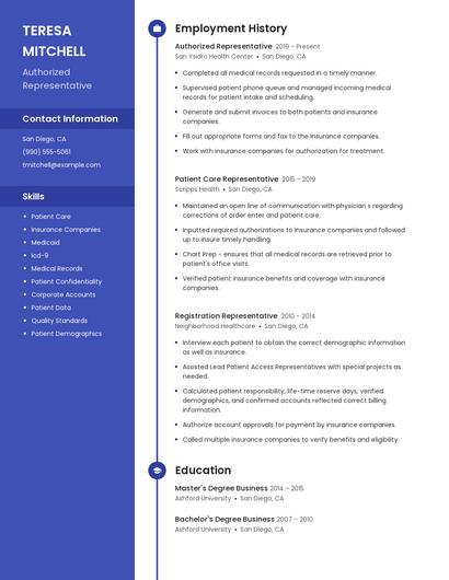 Authorized Representative Resume