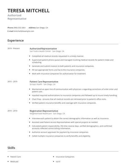 Authorized Representative Resume