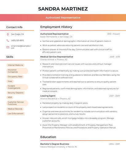 Authorized Representative Resume