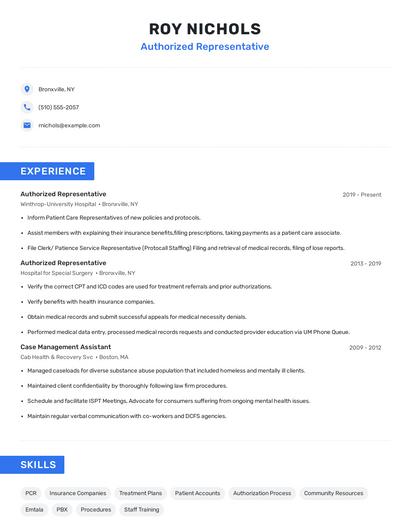 Authorized Representative Resume