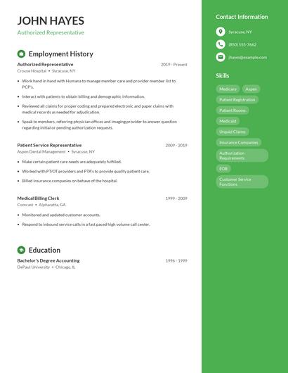 Authorized Representative Resume