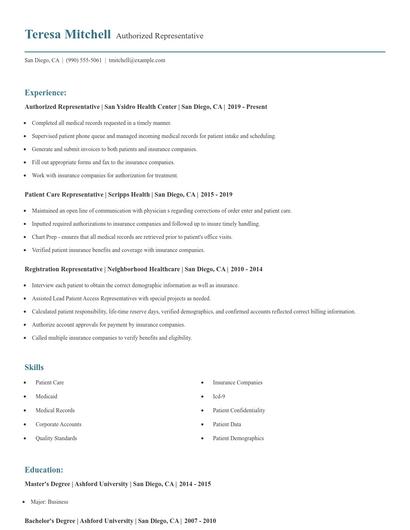 Authorized Representative Resume