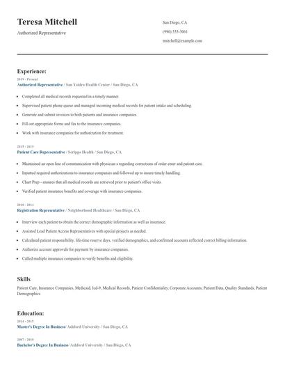 Authorized Representative Resume