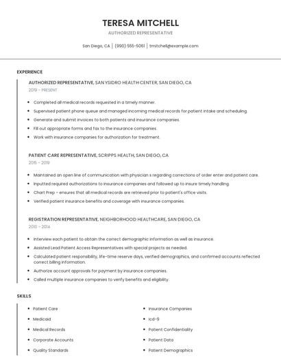 Authorized Representative Resume
