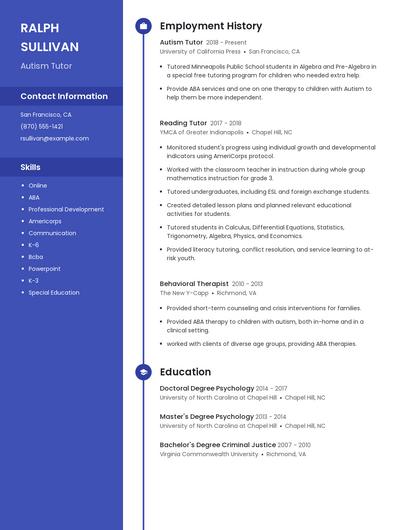 Autism Tutor Resume