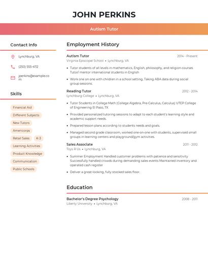 Autism Tutor Resume