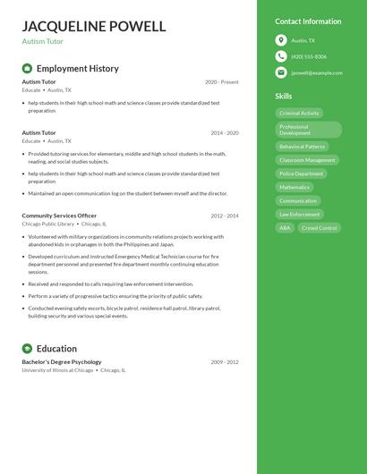 Autism Tutor Resume