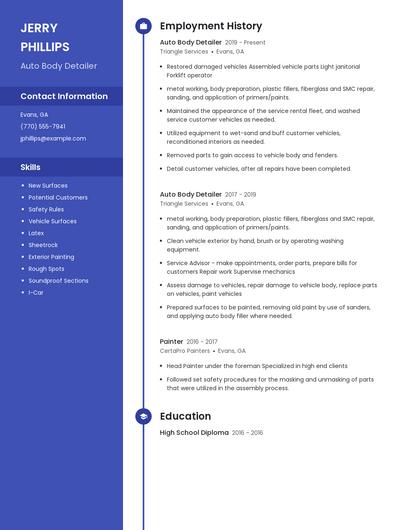 Auto Body Detailer Resume