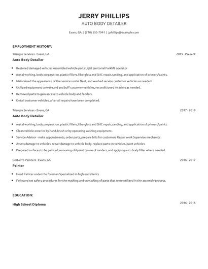 Auto Body Detailer Resume