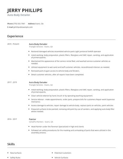 Auto Body Detailer Resume