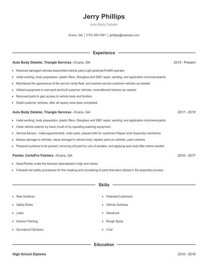 Auto Body Detailer Resume