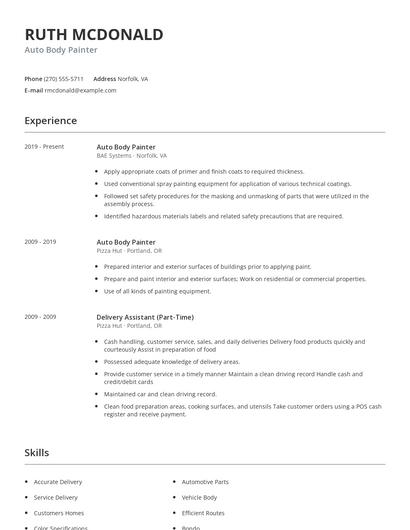 Auto Body Painter Resume