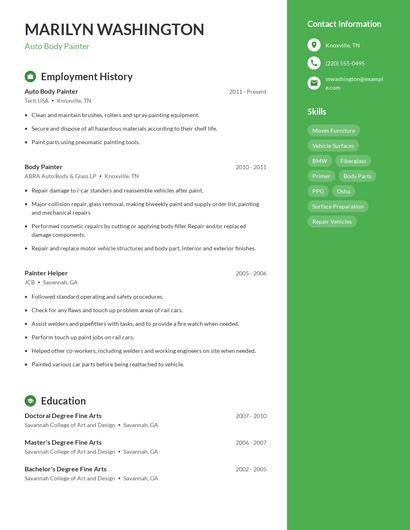 Auto Body Painter Resume
