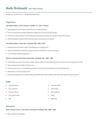 Auto Body Painter Resume